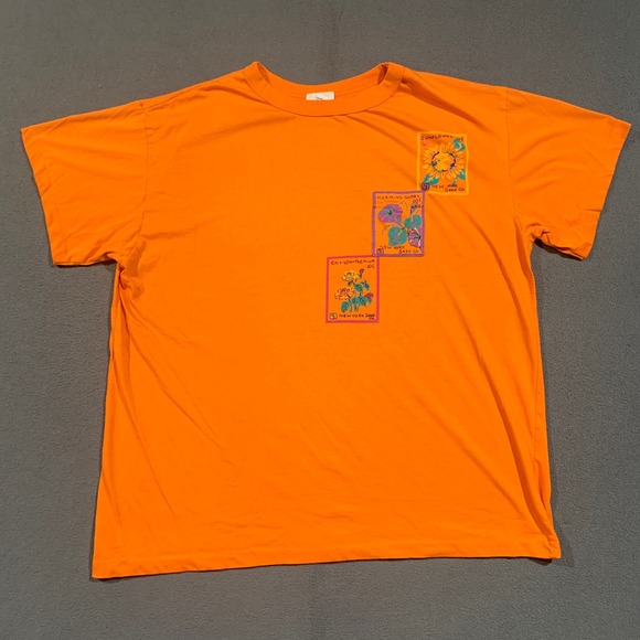 Roaman's Tops - Roaman's T-Shirt Women 2X Orange Seed Packet Floral Graphic Tee Cottagecore Boho